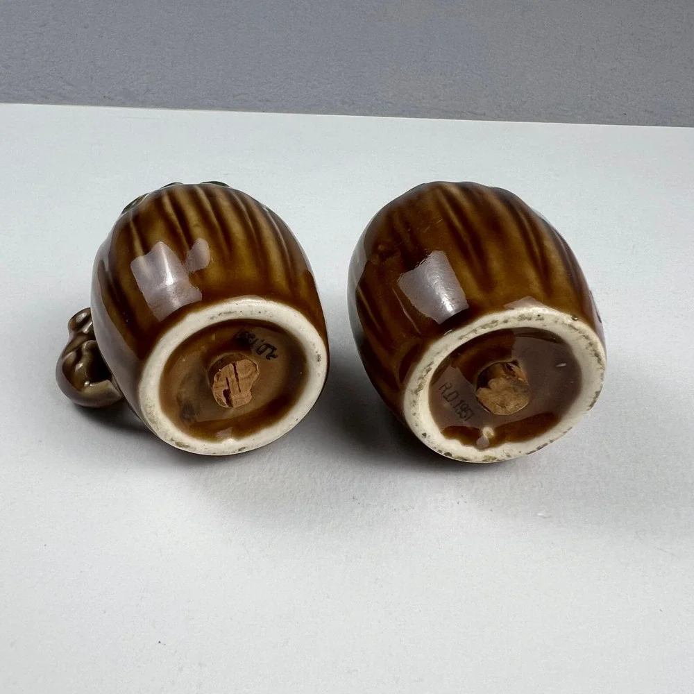 Vintage Salt and Pepper Shakers OS Brown Squirrel Acorn 1951 Ceramic Woodland